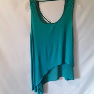Like New Cecico green raw edge asymmetric top